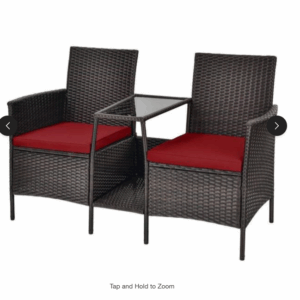 1-Piece Wicker Rattan Patio Conversation Set with Glass Table and Red Cushions
