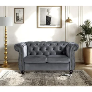 US Pride Furniture Chester 61 in. Wide Rolled Arm Velvet Modern Straight living Room Loveseat, Gray