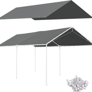 Outsunny 10' x 20' Carport Replacement Top Canopy Cover, UV Resistant and Water Resistant Car Port Portable Garage Tent Cover with Ball Bungee Cords, Dark Gray, Only Cover