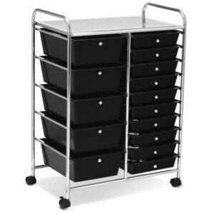 15-Drawer Utility Rolling Cart with Drawers Multi-Use Storage