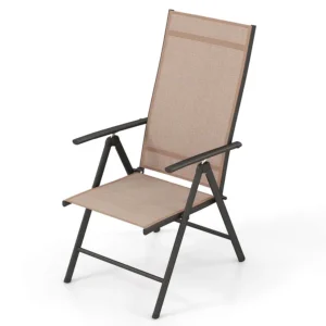 Costway - 1 PCS Patio Folding Dining Chair with 7-Level Adjustable High Backrest for Garden - Brown