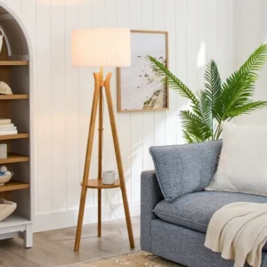 Better Homes & Gardens 63" Natural Wood Tripod Floor Lamp with Pleated Shade (built)