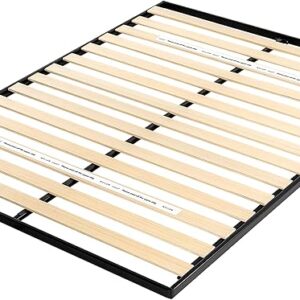 Mellow 1.6 Inch Metal Bunkie Board Mattress Support with Wood Slats for Bed Frames, Box Spring or Bed Slat Replacement, Easy Assembly, Full, Black