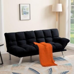 67.3" Corduroy Futon Sofa Bed, Modern Convertible Sleeper with 3-Position Adjustable Backrest, 67.3"x33.9"x29.5"H