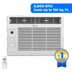 Midea 5,000 BTU Window Air Conditioner, Cools Up To 150 Sq Ft, Remote, Programmable Timer, White