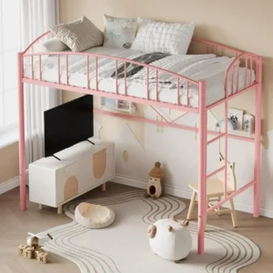 Loft Bed Twin Size,Heavy Duty Metal Loft Bed Frame with Arched Guardrail and Ladder,Small Space Saving Design,No Box Spring Needed