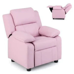 Costway - Deluxe Padded Kids Sofa Armchair Recliner Headrest Children w Storage Arms - Pink