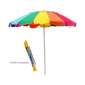 Impact Canopy 8-Foot Beach Umbrella, UV Protected, Vented, Tilt Pole, Sand Anchor, Carry Bag, Rainbow