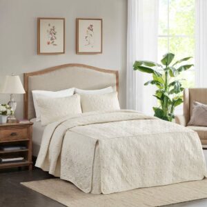 Queen 3pc Vancouver Fitted Bedspread Set Cream: Madison Park, Microfiber, Quilted Design, Includes 2 Shams