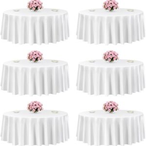 VEVOR White Round Tablecloths 6 Pack, 120 Inches in Diameter, Stain- & Wrinkle- Resistant, Machine Washable Table Clothes, Polyester Fabric Table Covers for Wedding, Party, Banquet, Formal Events