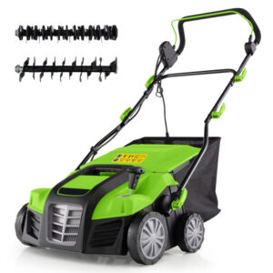 16-Inch Electric Lawn Dethatcher and Scarifier with Collection Bag