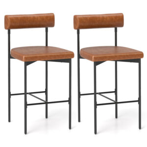 26 Inch Upholstered Bar Stools Set of 2 Counter Height Bar Chairs with  Backrest