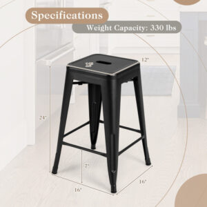 24 Inches Backless Stackable Counter Height Metal Bar Stools Set of 4