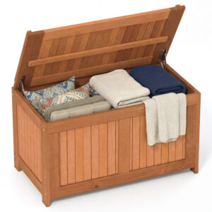 52 Gallon 3-in-1 Patio Wood Deck Box with Flip Top for Cushions