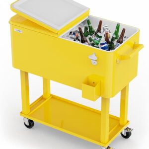 VINGLI Rolling Ice Chest, Portable Patio Party Bar Drink Cooler Cart, with Shelf, Beverage Pool with Bottle Opener