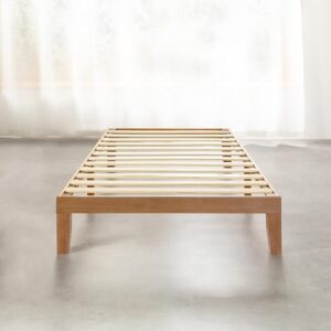 Mellow Naturalista Classic 12 Inch Solid Wood Platform Bed with Wooden Slats, Twin XL, Natural Pine