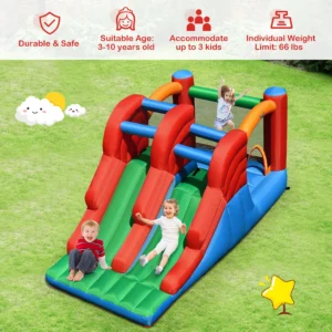 Costway Inflatable Bounce House 3-in-1 Dual Slides Jumping Castle Bouncer without Blower