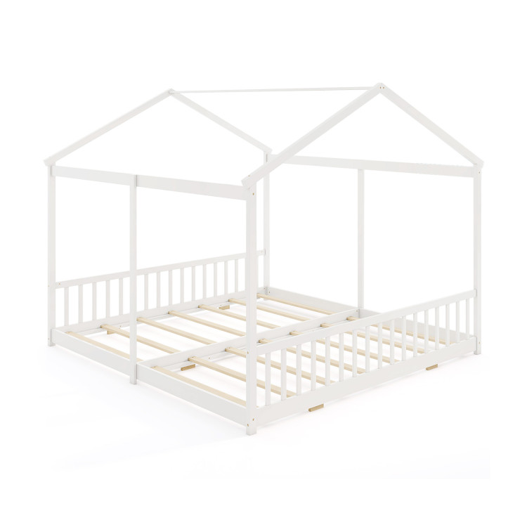 Double Floor Bed for Twins House Beds with Safety Guardrails for 2 Kids