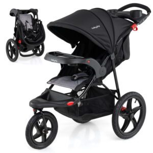 Foldable Jogging Stroller with Detachable Tray and Air-Filled Rubber Tires