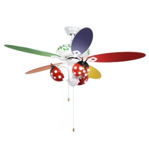 Costway 52'' Ceiling Fan with Light Kids Fan Light w/Pull Chain Control Beetle Multicolor