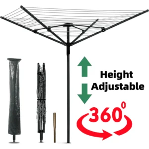 Gtouse Umbrella Drying Rack, Adjustable Height Umbrella Clothesline Outdoor, 165 ft Collapsible Clothes Drying Rack for Backyard, Camping, Travel