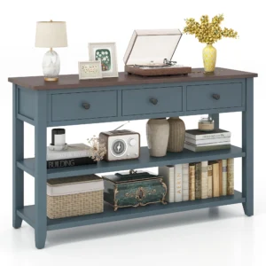Gymax 50'' Farmhouse Entryway Table w/3 Storage Drawers and 2 Open Shelves for Hallway