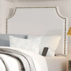 HH2 Home Hanging Twin Headboard with Nailhead White Faux Leather