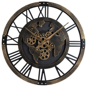 Large Wall Clock 27" Gear Clock with World Map