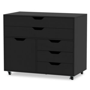 Modern Vertical 5-Drawer Mobile Chest with Door 5 Casters