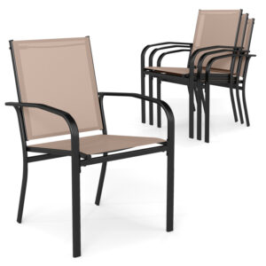 Outdoor Dining Chairs Set of 4 with High Back and Metal Frame