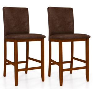 Set of 2 Counter Barstools with Rubberwood Legs and Upholstered Seat