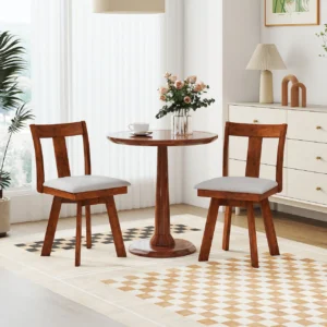 Set of 2 Swivel Dining Room Chairs with Rubber Wood Frame