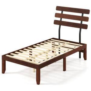 Twin/ Full/ Queen Size Bed Frame 15.5 Inch Solid Wood Platform Bed with Retro Headboard