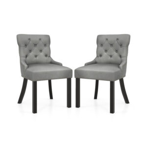 Upholstered Dining Chairs Set of 2 Tufted Wingback Chairs with Rubber Wood Legs