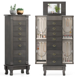 Wooden Jewelry Armoire Cabinet Storage Chest with Drawers and Swing Doors