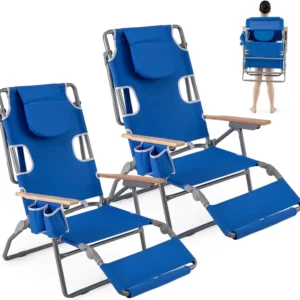 Goplus 3-in-1 Foldable Beach Chair Heavy-Duty Recliner for Camping Poolside Sunbathing