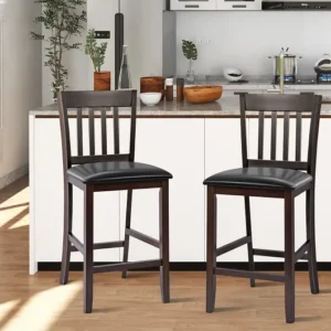 Costway Rugged 25 Inches Set of 2 Bar Stools with Rubber Wood Legs, KC53544