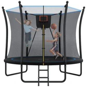 EUROCO 8FT Trampoline with Basketball Hoop and Ladder, 8' Backyard Trampoline for Kids and Adults