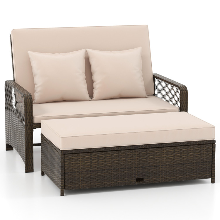 Patio Adjustable Wicker Daybed with 4-Level Backrest and Soft Cushions