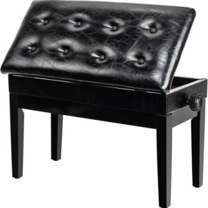 Bonnlo Adjustable Duet Piano Bench with Storage Black Faux Leather Piano Stool Deluxe Padded Seat with 2” Thick Cushion
