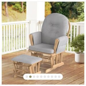 Wood Baby Glider and Ottoman Cushion Set with Padded Armrests for Nursing