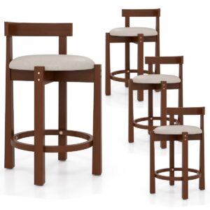 Costway 24" 2PCS Counter Height Bar Stools Set of 4 w/Backrests & Footrests for Kitchen