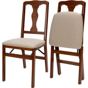MECO Stakmore Queen Anne Folding Chairs with Padded Seats, Set of 2