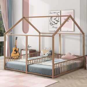 ModernLuxe Assembly Required Metal Twin Size House Platform Beds Two Shared Beds Gold