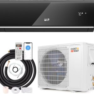 COSTWAY 12000 BTU Wifi Enabled Mini Split Air Conditioner & Heater, 22 SEER2 208-230V Inverter AC Unit Cools up to 750 Sq. Ft, Energy Efficient, Heat Pump (Black, 12000BTU, 208-230V, 22 SEER2-WIFI)