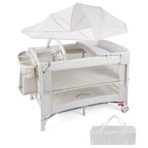 Foldable Baby Bassinet with 4 Adjustable Heights Changing Table and Mattress