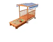 Costway Wooden Retractable Sandbox with Cover & Built-in Wheels Kids Outdoor Playhouse