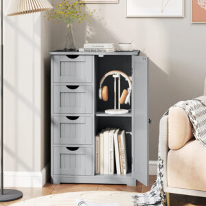 Free-Standing Wooden Cabinet with 4 Drawers and Door Cabinet
