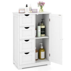 Free-Standing Wooden Cabinet with 4 Drawers and Door Cabinet